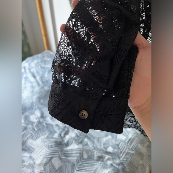 ANTHROPOLOGIE Black Lace Buttondown, Size XL - Picture 6 of 9